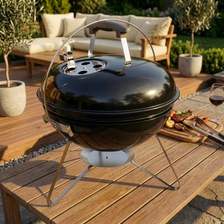 Piccolo barbecue da esterno, autonomo, portatile, nero, ideale per picnic e campeggio