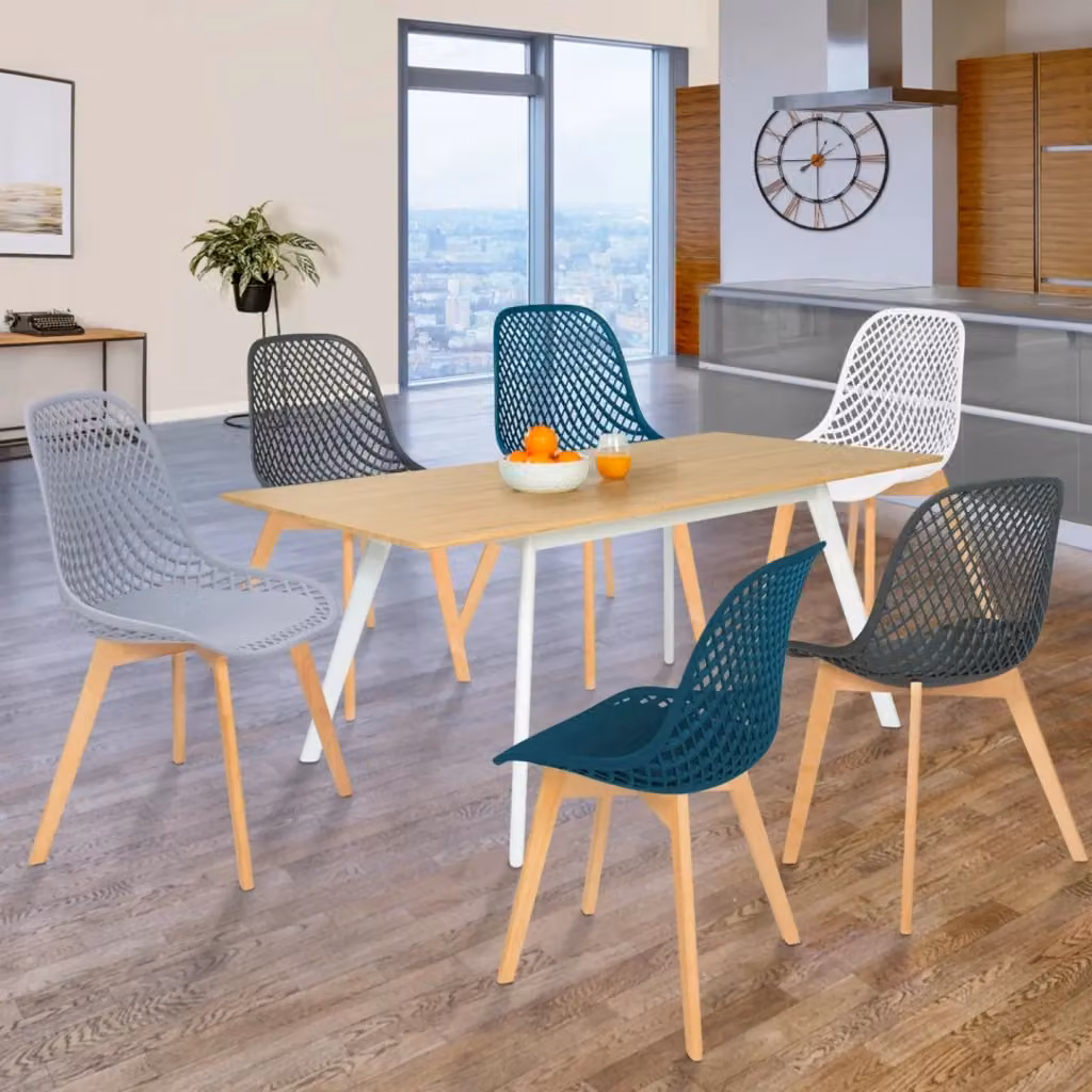 Set di 6 sedie da pranzo MANDY IDMarket in stile scandinavo, multicolore (bianco, grigio chiaro, blu anatra x2, grigio scuro x2) con struttura in legno e seduta in tessuto – 2