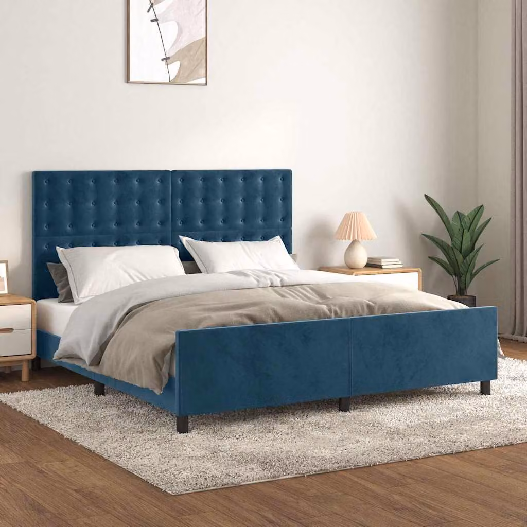 Giroletto senza materasso vidaXL in velluto blu scuro con struttura in legno e MDF, L 160 x P 200 cm – 1