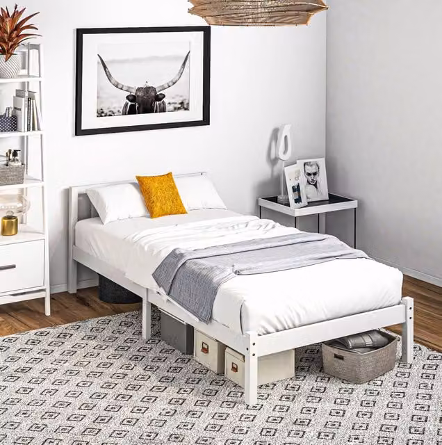 Letto singolo 90x200 cm bianco con testiera e vano contenitore, senza materasso