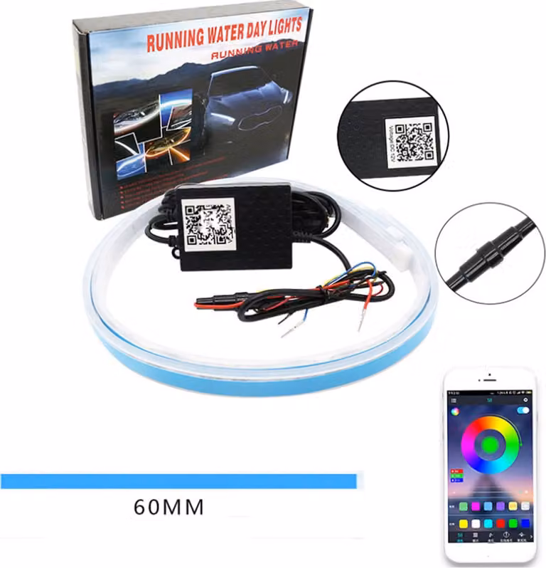 Luce sequenziale automatica che scorre luce diurna RGB Drl 7color Led striscia di segnale luci di svolta 60 cm