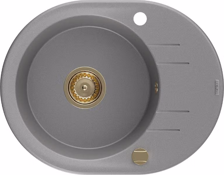 Mexen Kevin lavello in granito 1-bacino con gocciolatoio 586 x 458 mm, grigio, sifone dorato - 6517581005-71-G