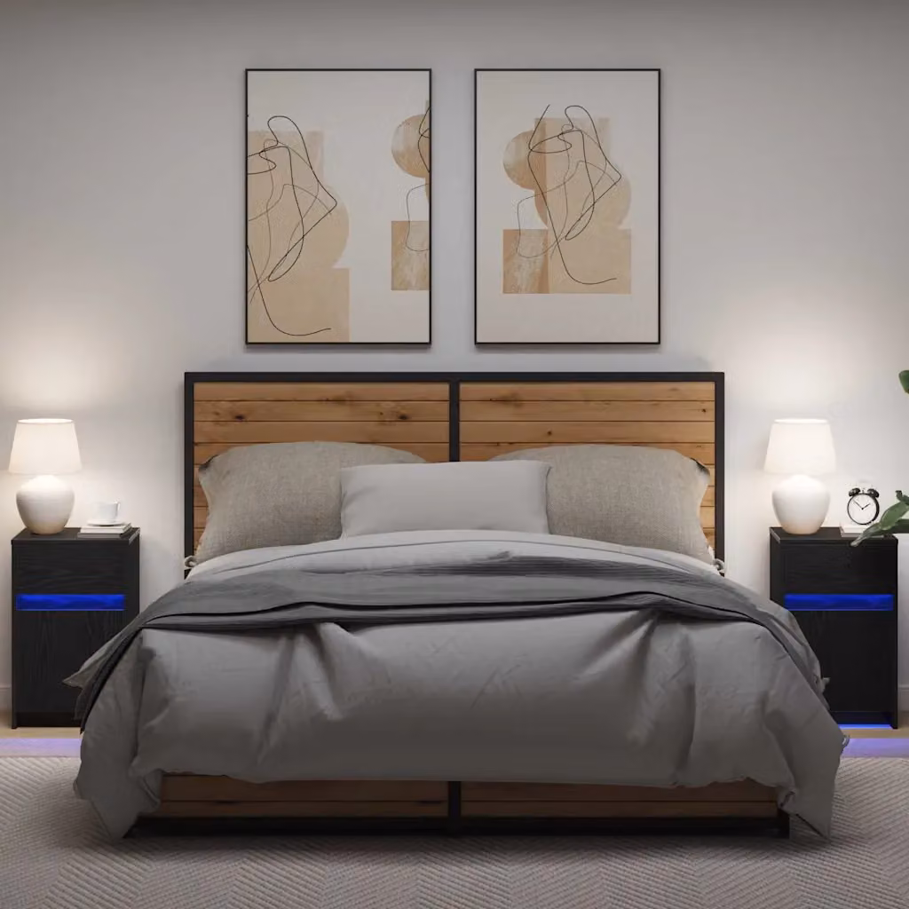 Set di 2 Armadi da Letto con Illuminazione LED vidaXL, Rovere e Nero, L 38 cm x P 34 cm x H 61 cm