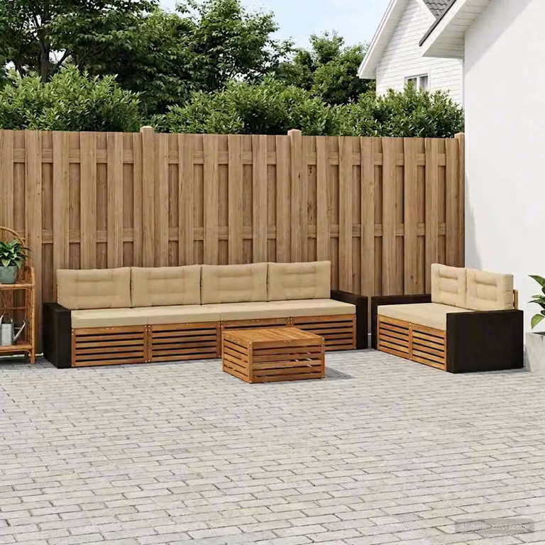 Set di divani da esterno vidaXL 7 pz in rattan e legno di acacia, colore beige e marrone