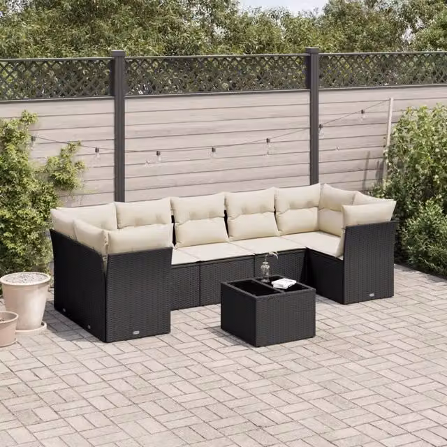 Set Divani da Giardino con Cuscini 8 pz Nero in Polyrattan 3217286