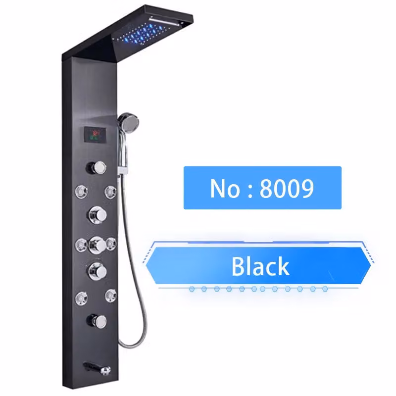 Pannello doccia a LED, display digitale della temperatura, installazione a parete, nero 8009