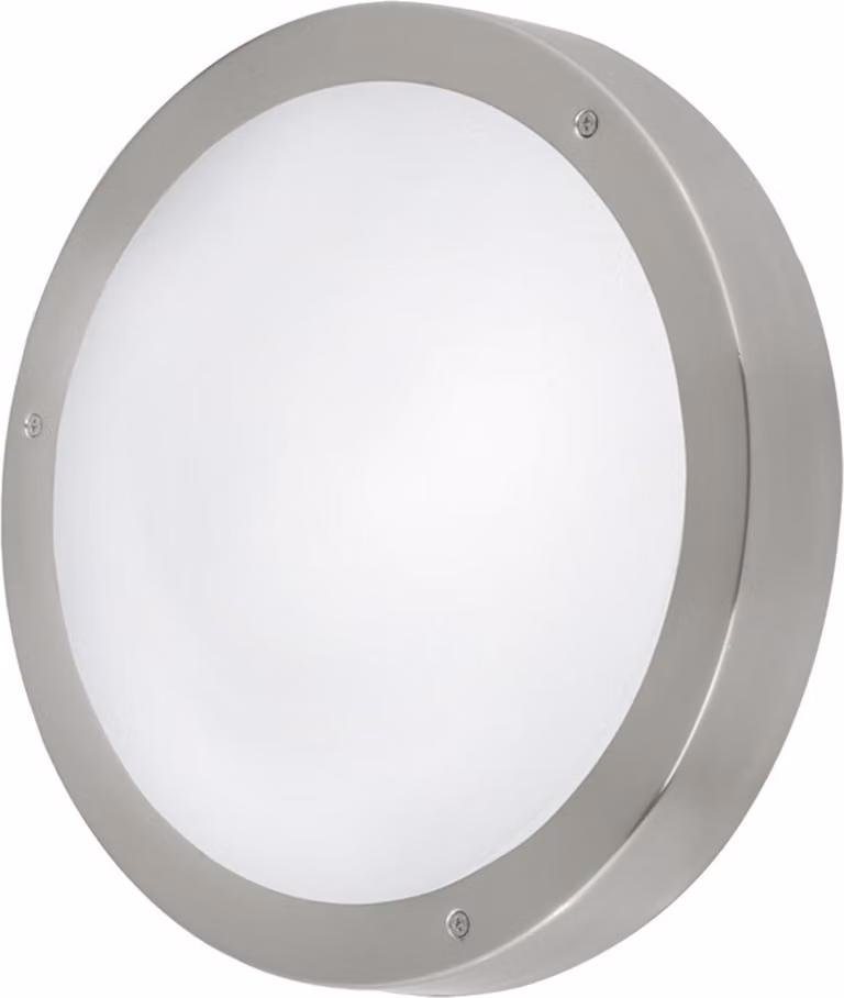 Plafoniera Esterno Moderno Vento 1 Acciaio Argento Vetro Bianco Led