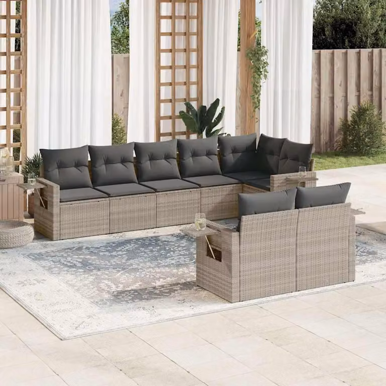 Set Divano da Giardino a L vidaXL 8pz in Polyrattan Grigio con Cuscini Imbottiti e Rivestimenti Rimovibili