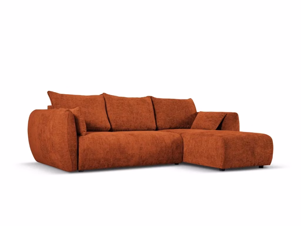 Divano angolare convertibile Matera di Cosmopolitan Design con contenitore, 4 posti, colore arancione, L 253 cm x P 119 cm x H 86 cm – 2