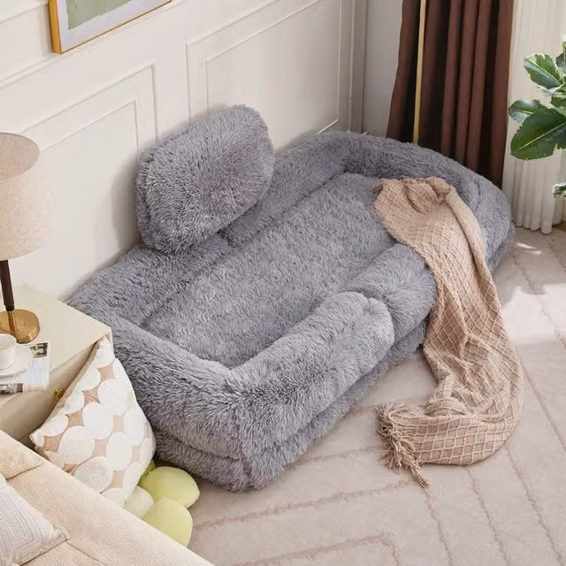 Poltrona da pavimento reclinabile 102x89x88 cm grigio chiaro in poliestere; 5 posizioni