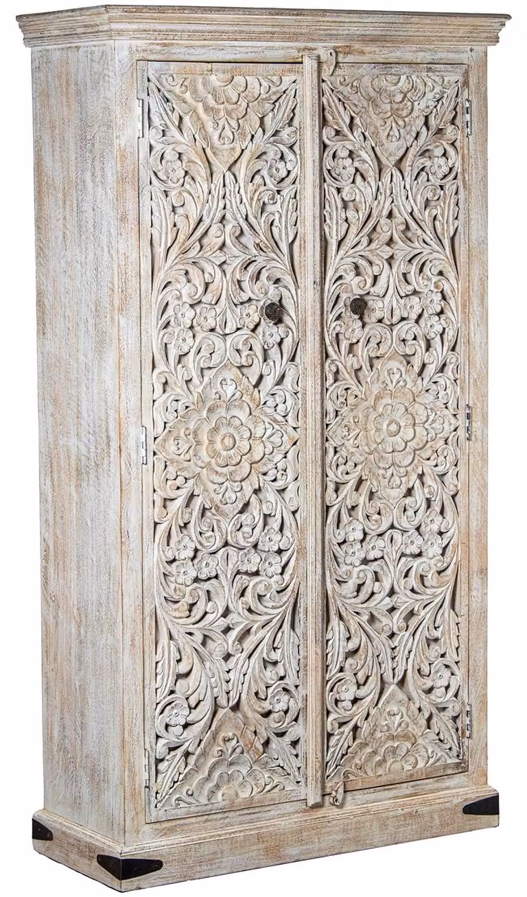 Armadio in legno con 2 ante, decorato con mandala, verniciato di bianco, dimensioni 100x40x180 cm