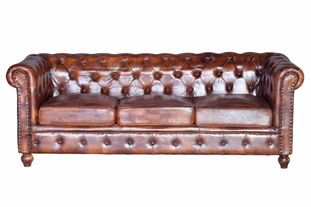 Divano Chesterfield a 3 posti Giner Y Colomer in vero cuoio marrone L: 200 cm, P: 85 cm, H: 76 cm – 2