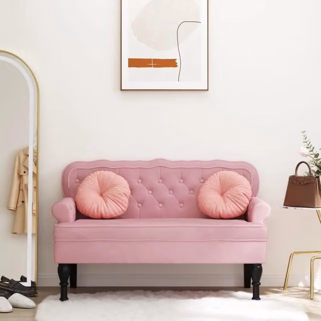 Panca con Schienale-Divano Sedia Rosa 119,5x64,5x75 cm in Velluto
