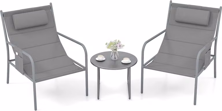 Set da balcone KOMFOTTEU da 3 pezzi, set di mobili da balcone con 2 sedie da giardino e tavolino, set di mobili da giardino in ferro e tessuto sling, set di sedute da giardino per balcone e terrazza