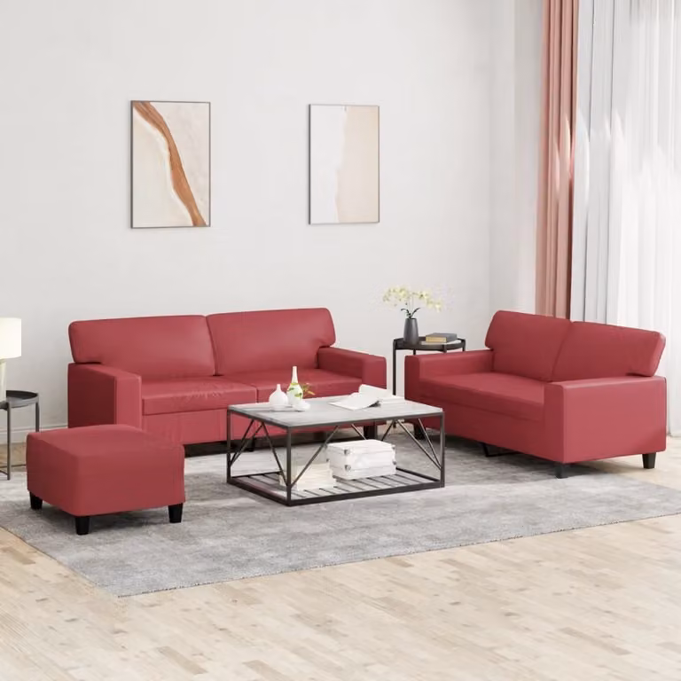 Maison Exclusive - Set di divani a 3 pezzi in ecopelle color bordeaux