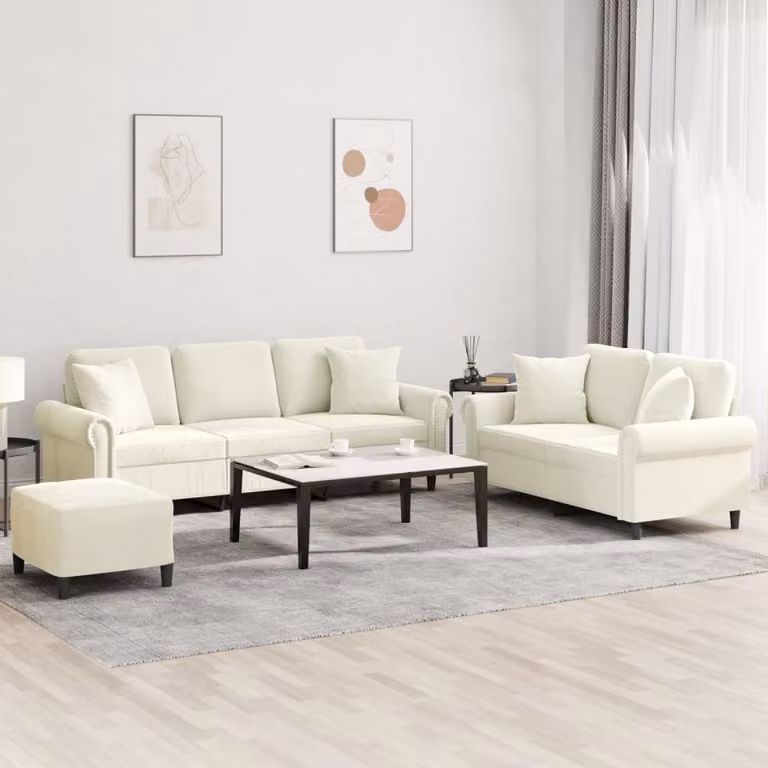 Maison Exclusive - Set divano a 3 pezzi con cuscini in velluto color crema
