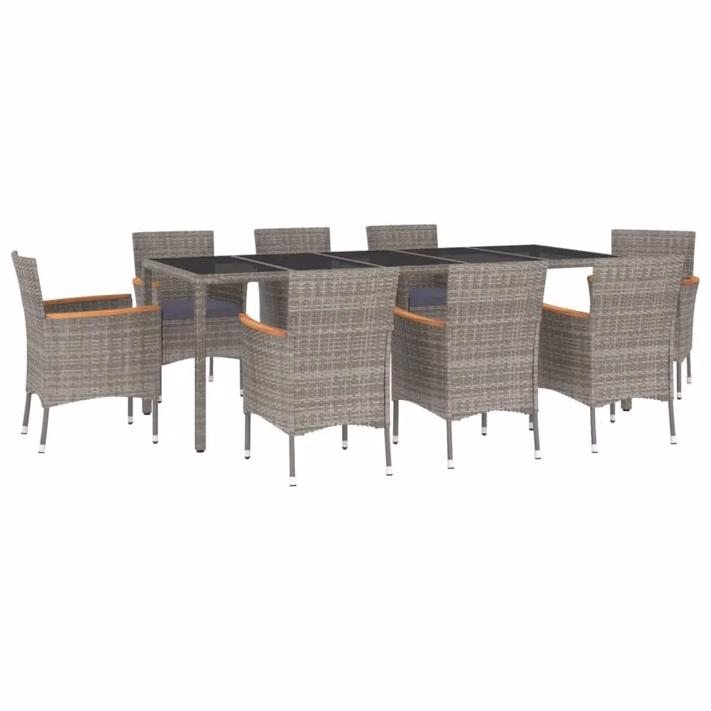 vidaXL set da pranzo da giardino da 9 pezzi con cuscini in polirattan grigio
