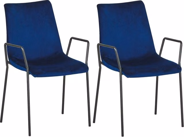 Set di 2 sedie da pranzo in velluto blu scuro con braccioli impilabili sala da pranzo ufficio sala conferenze