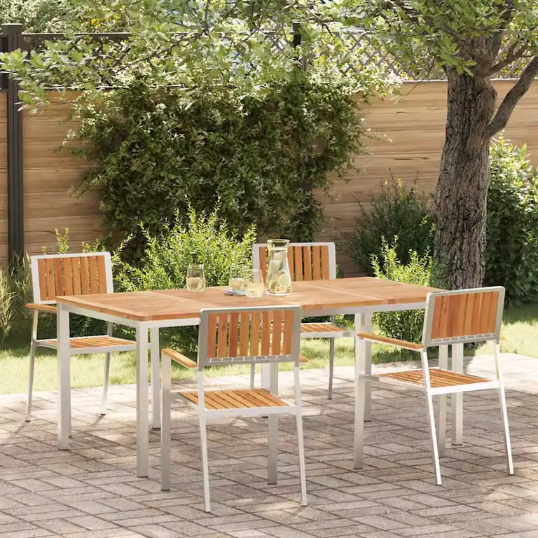 Set da pranzo per esterni vidaXL in legno di acacia e acciaio inossidabile, 5 pezzi, L/P/H: 180 x 90 x 75 cm, marrone e argento