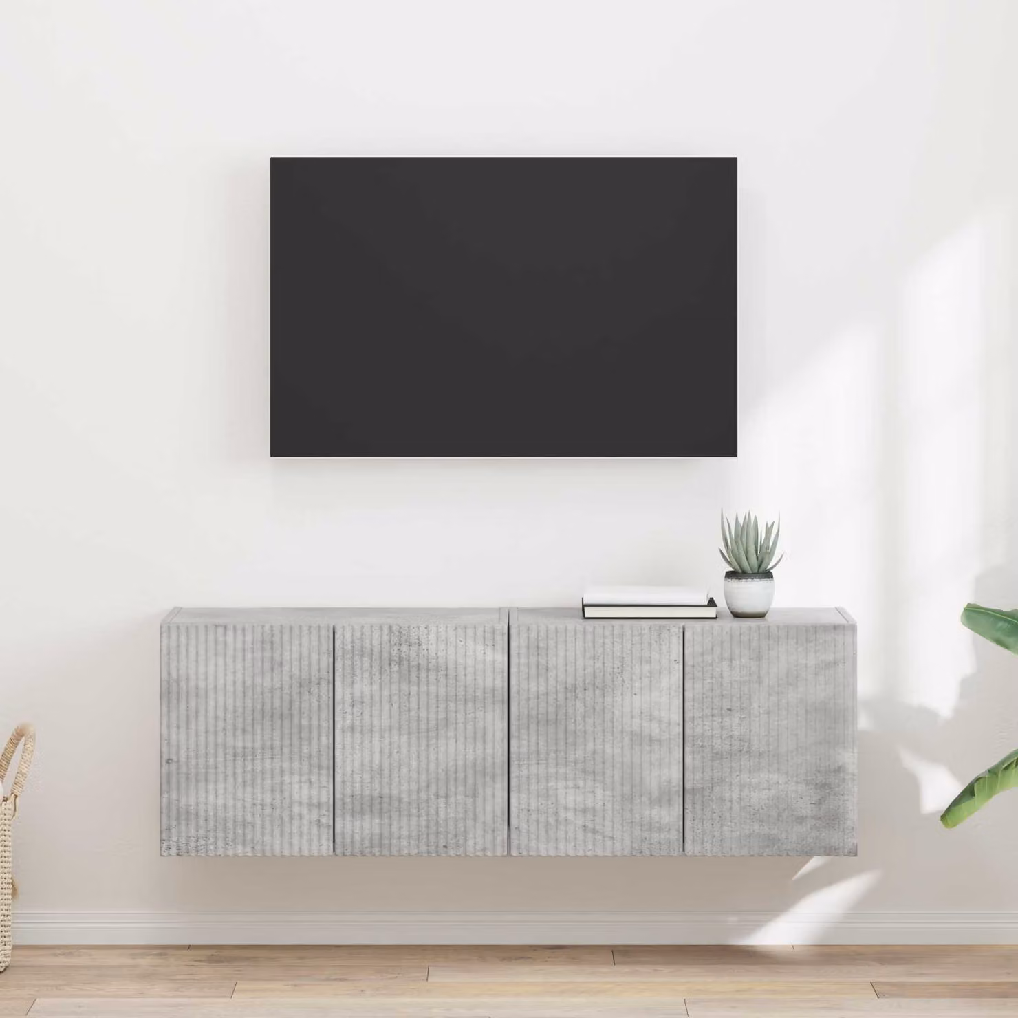 Set di 2 mobili TV da parete vidaXL in legno ingegnerizzato, colore grigio cemento, stile moderno