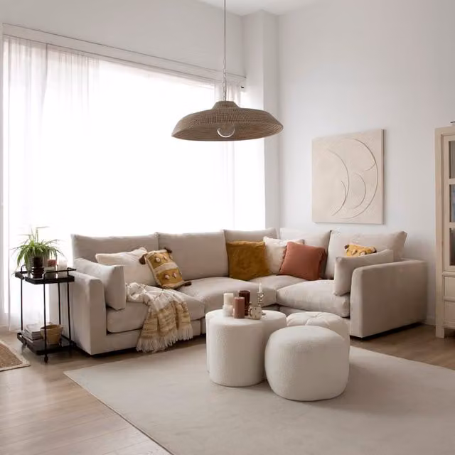 Sofà modulare angolare Banak Tokio, modello a L con orientamento a destra, 4 posti, beige, L 296 cm – 1