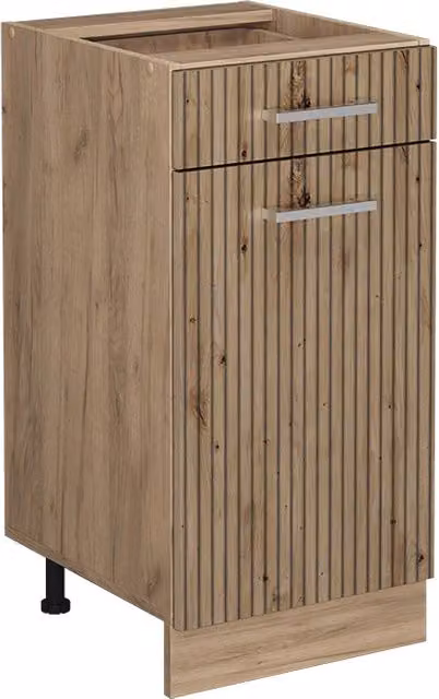 Mobiletto base per cucina Vicco R-Line in rovere opaco con ante a battente e cassetti interni, L: 40 cm, H: 81,6 cm, P: 46 cm