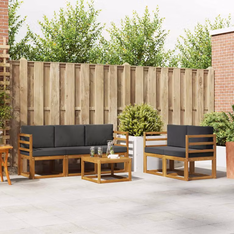Set di divani da esterno vidaXL a forma di L in legno di acacia con tavolino e cuscini, Beige e Antracite