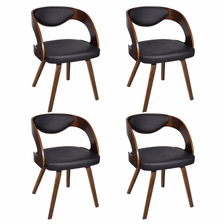 Sedie da Pranzo 4 pz Marroni in Legno Curvo e Pelle finta