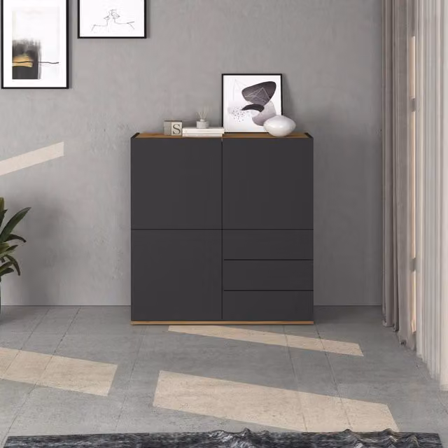 WHOUS Credenza Garda a 3 ante e 3 cassetti antracite opaco/rovere 102x35x110 cm