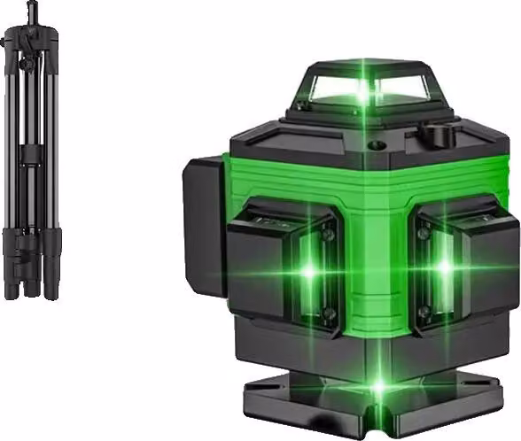 Livella laser, copertura a 360°, visibilità ad alta risoluzione, verde (con treppiede e custodia in plastica)