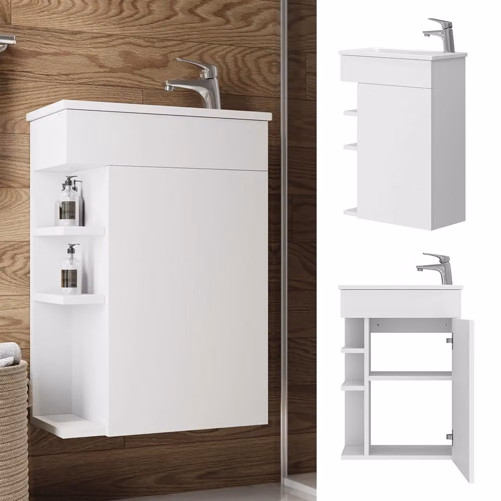 Set mobili bagno Vicco Amadeo bianco 2 pezzi con mobile lavabo sospeso in legno e ceramica L/P/H: 80 x 48,4 x 70 cm – 2