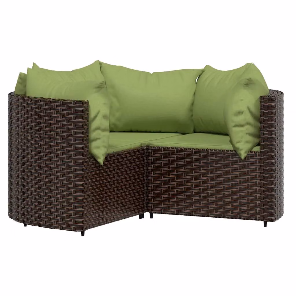 Set da giardino Outsunny a 4 pezzi con divano angolare a L, tavolino da caffè e cuscini, resina intrecciata marrone e verde con struttura in acciaio verniciato a polvere – 2