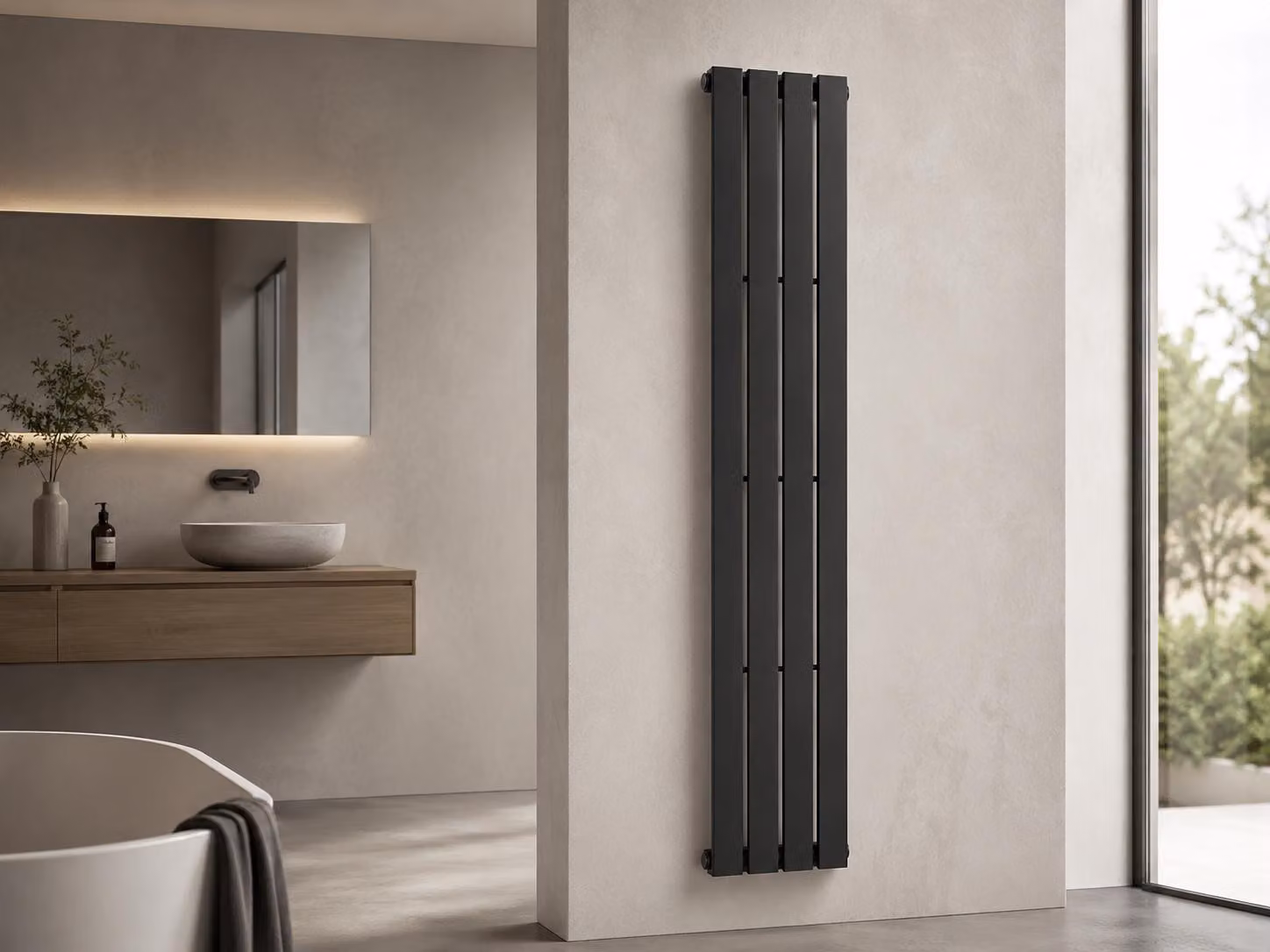 Radiatore da bagno Arlen - attacco laterale - 558 W - nero opaco - 1800x300 mm