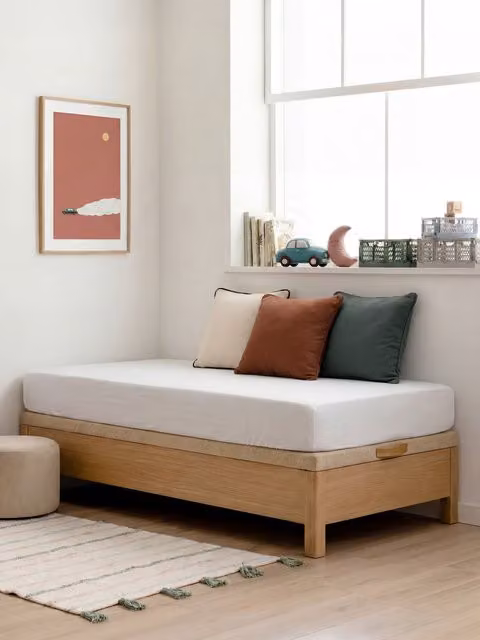 Letto contenitore con base lift up Kenay Home, colore rovere, L/P/H: 90 x 190 cm