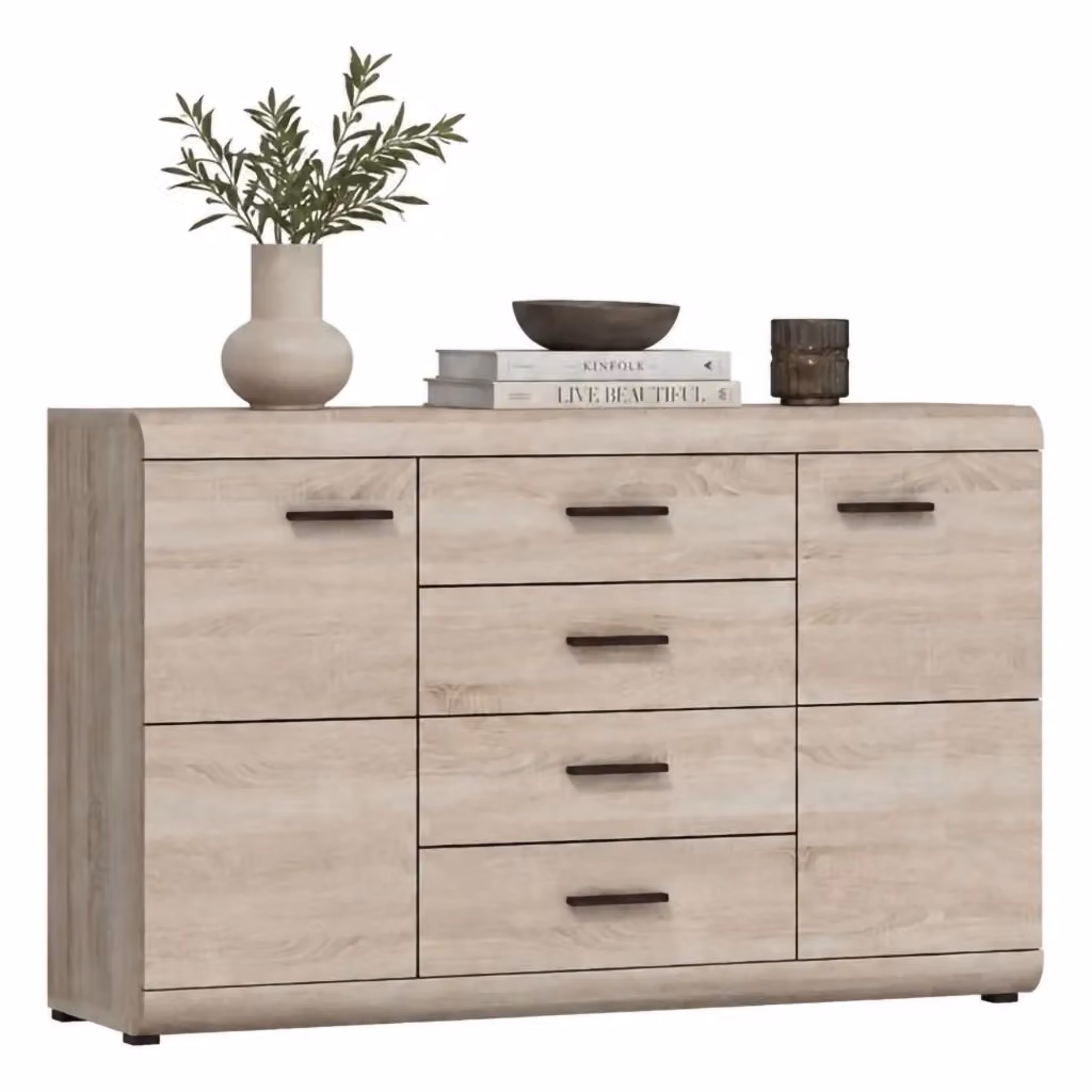 Madia DMORA moderna in legno rovere, ideale per cucina o soggiorno, finitura opaca, L: 140 cm, P: 42 cm, H: 87 cm – 2