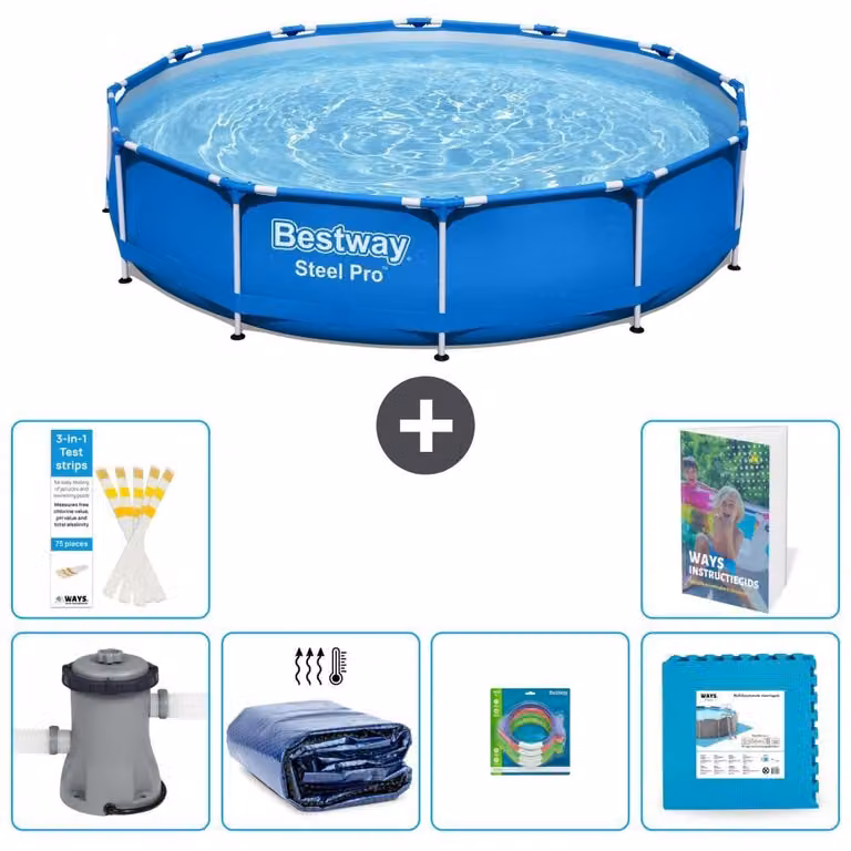 Piscina gonfiabile Bestway Steel Pro, rotonda, dimensioni 366x76 cm, composta da 5 parti, modello S229