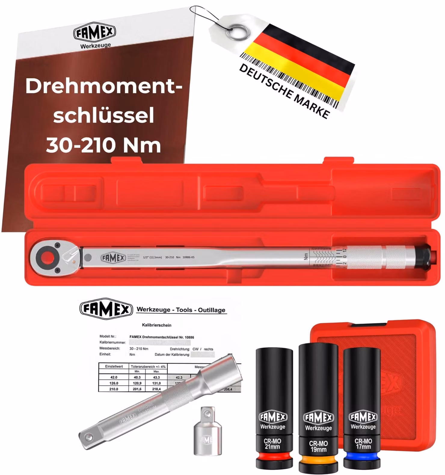Chiave dinamometrica da 1/2 pollice, con coppia da 30-210 Nm, dotata di di calibrazione, protezioni e adatta per l'uso in ambito automobilistico