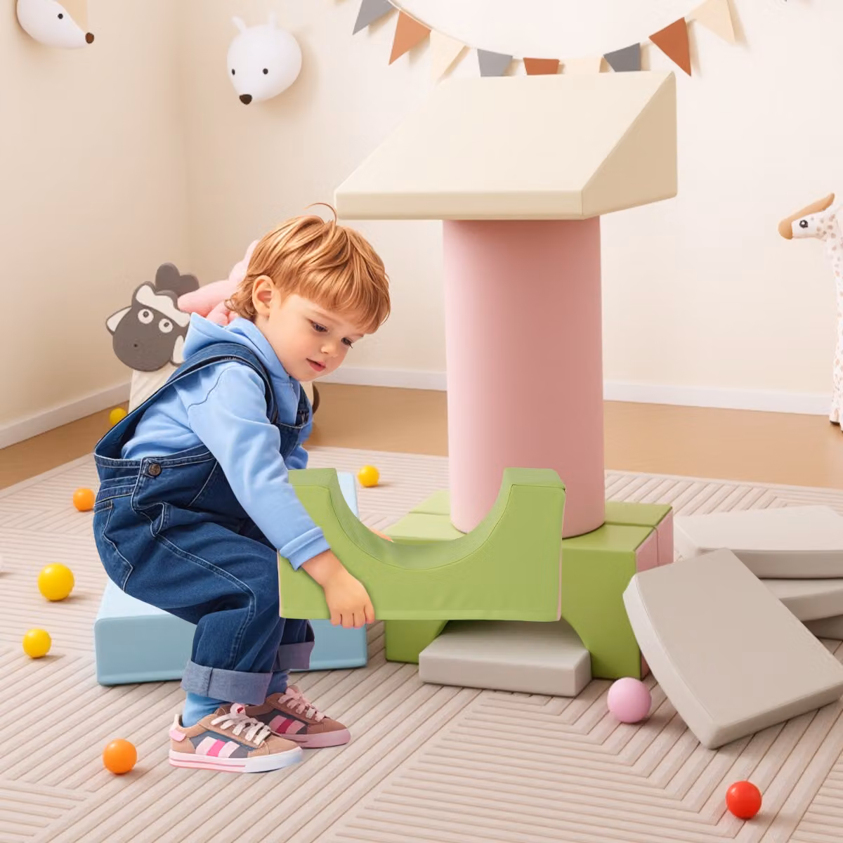 Set di 10 giocattoli da arrampicata in schiuma morbida Costway per bambini con blocchi da costruzione rosa
