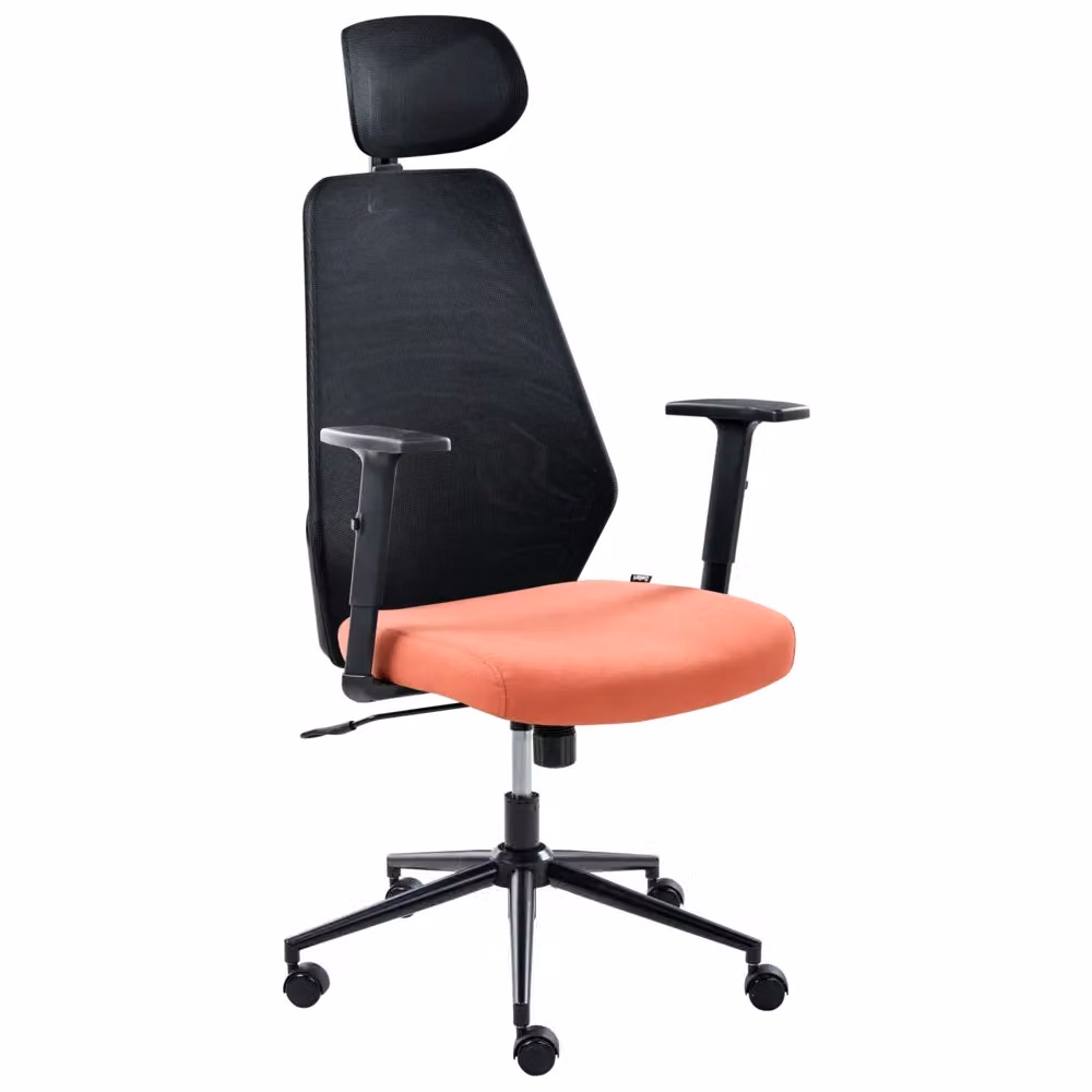 Sedia da ufficio Beliani moderna con rivestimento in tessuto nero e rosso, poggiatesta e braccioli regolabili, base girevole a 360 gradi e ruote – 2