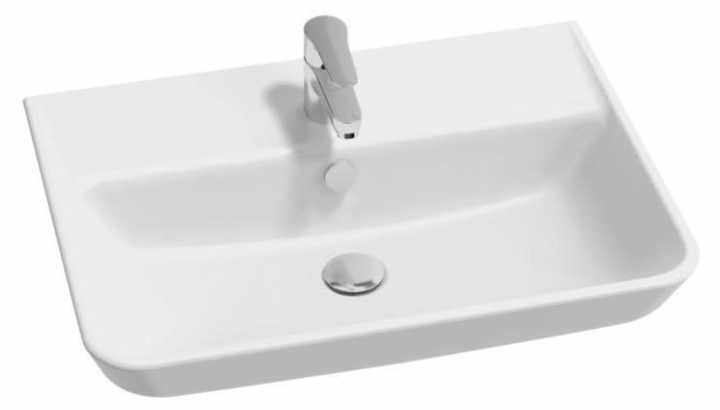 Lavabo da 65 cm, in Vetroceramica, bianco, da montare a parete, con troppofilo