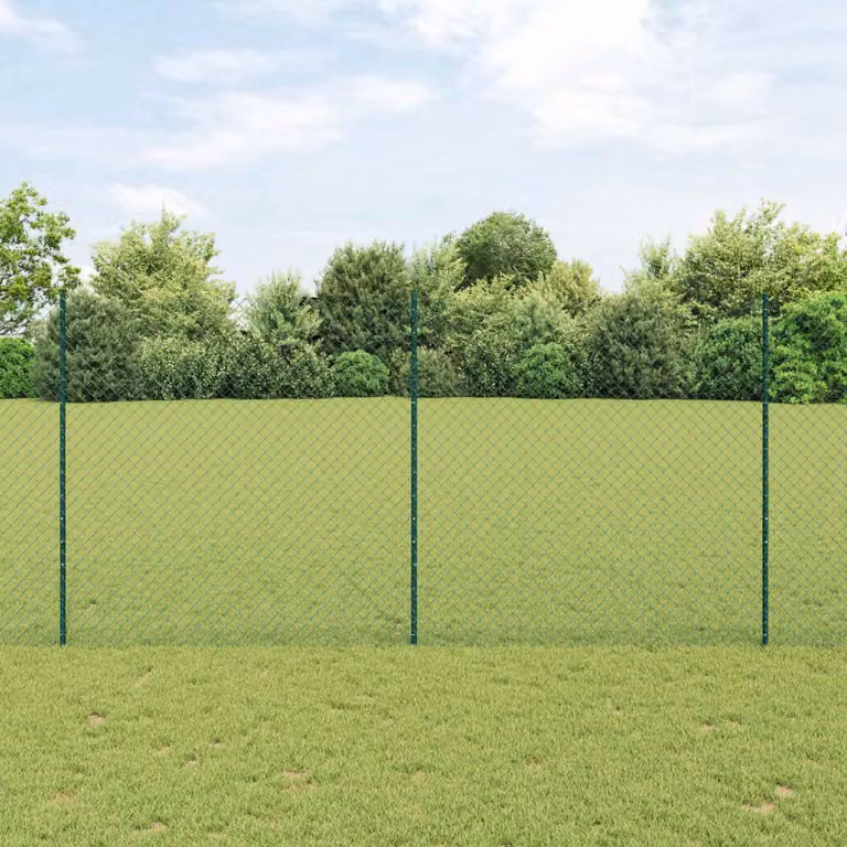 Recinzione a maglie con pali vidaXL in acciaio rivestito in PVC verde, L: 10 m, H: 1,6 m