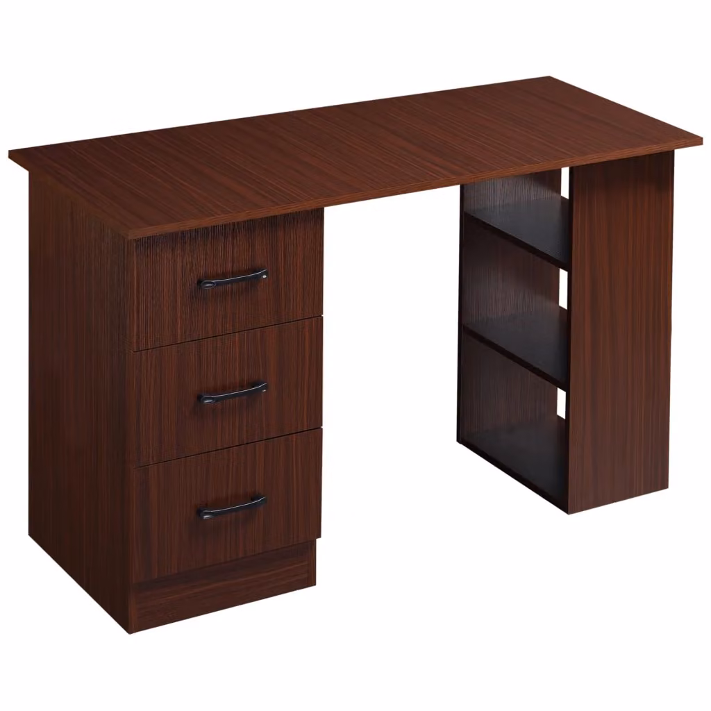 Scrivania da ufficio XYLO in legno color noce con 3 cassetti e 3 ripiani, L: 120 cm, P: 49 cm, H: 72 cm – 2