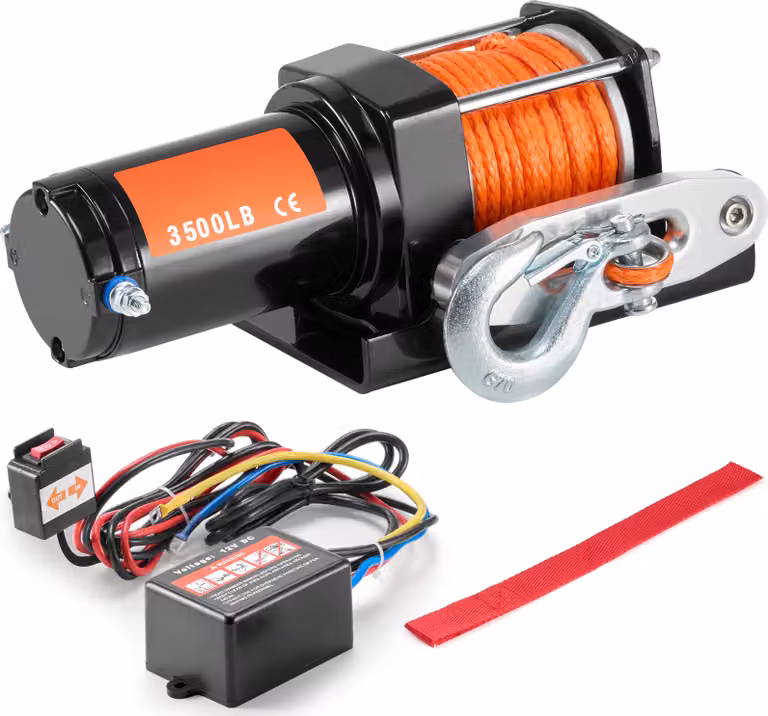 SucceBuy Argano elettrico da 3500 lb, 12 V DC, traino ATV/UTV, fune sintetica da 39 piedi, guida della fune in alluminio, impermeabile IP55, telecomando a cavo, uso in barca