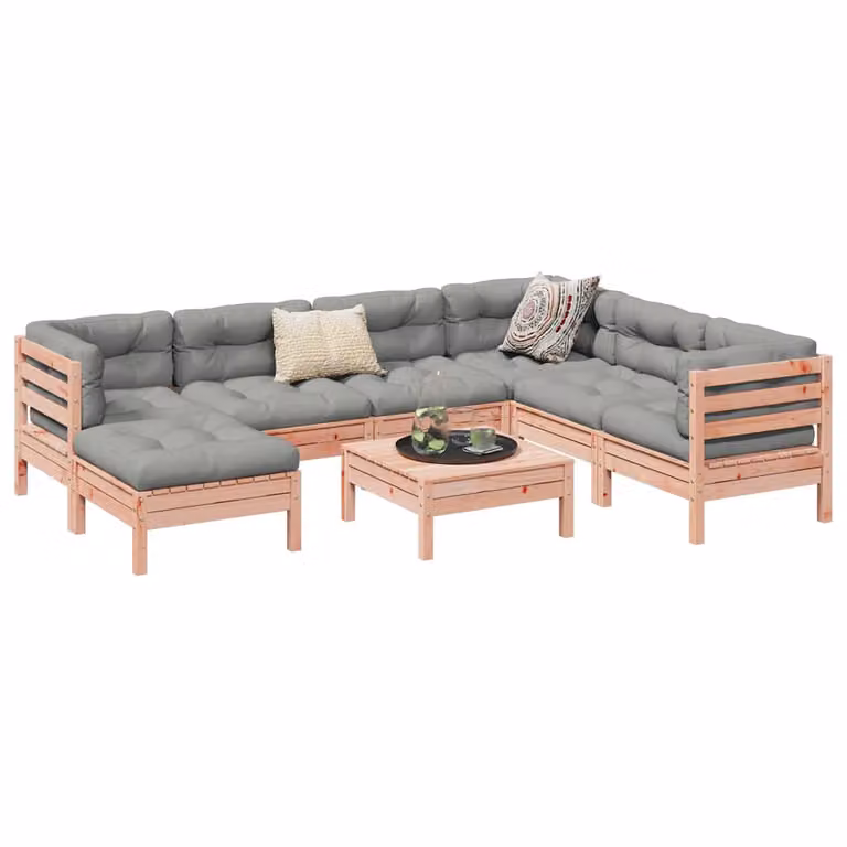 Set di divani da giardino vidaXL 8 pz in legno massello di abete con cuscini marroni e grigi a forma di L