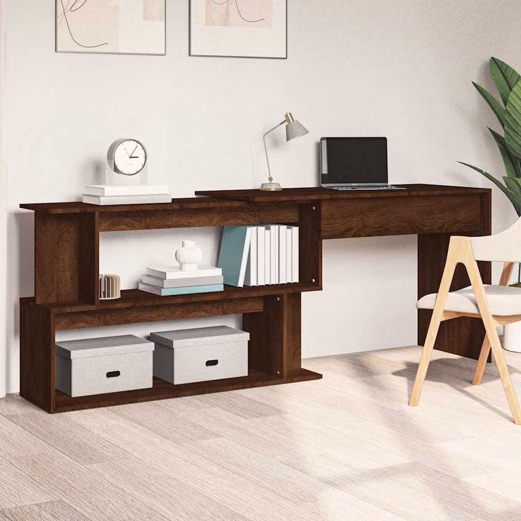 Scrivania angolare vidaXL in legno e MDF color marrone rovere L: 200 cm, P: 50 cm, H: 76 cm
