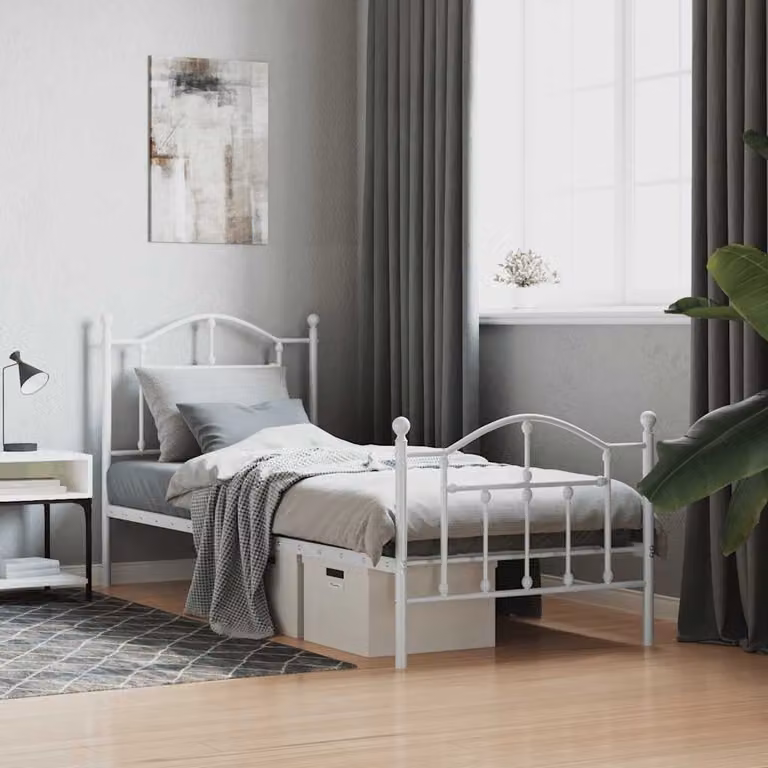vidaXL Giroletto in metallo con testiera e pediera, colore bianco, 90 x 200 cm