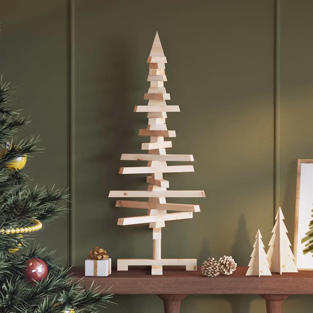 Albero di Natale decorativo da tavolo vidaXL in legno massello di pino, colore marrone e beige, Altezza: 90 cm