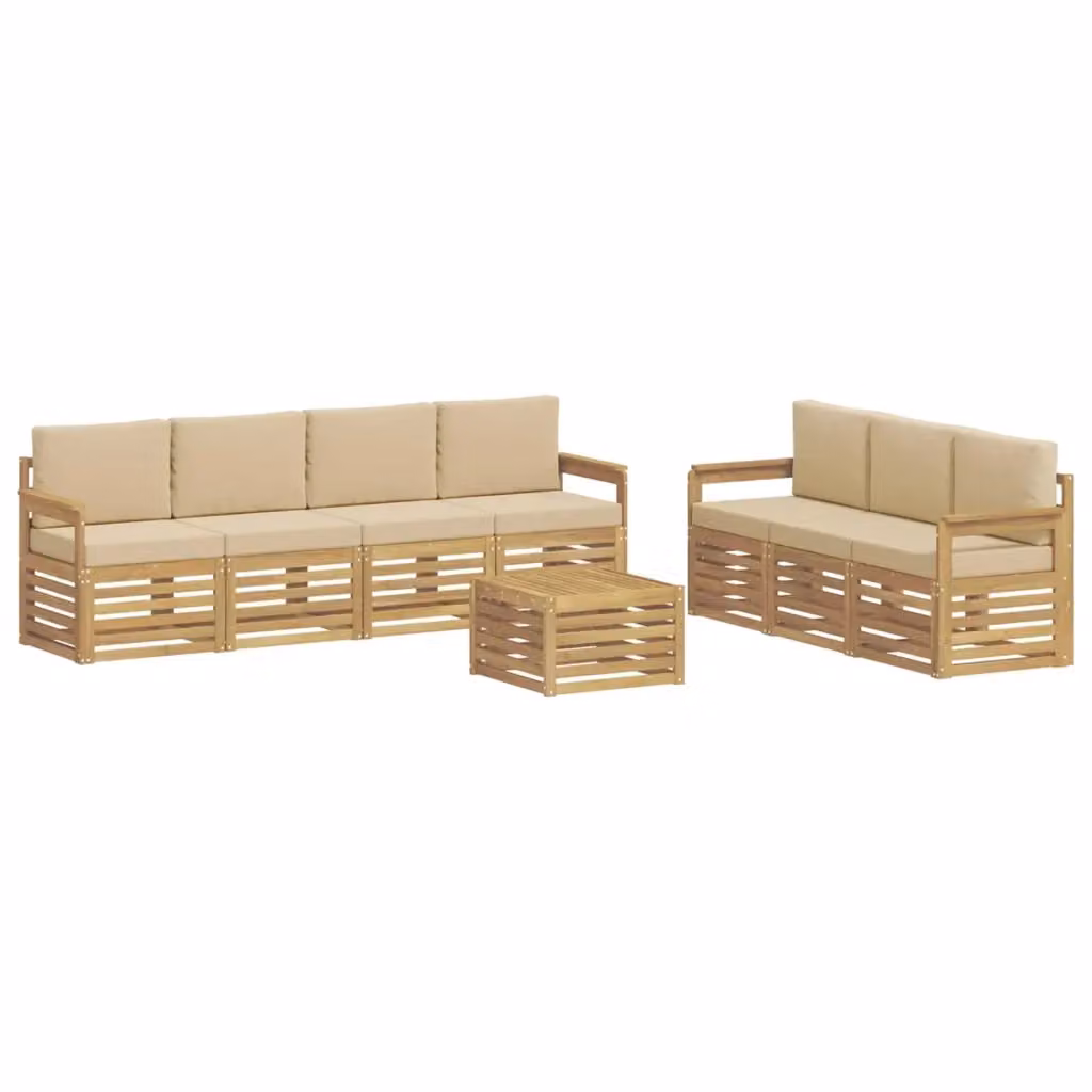 Set da giardino moderno vidaXL composto da 8 pezzi con divani, poltrone e tavolino in legno di acacia, colori bianco e beige con cuscini inclusi – 2