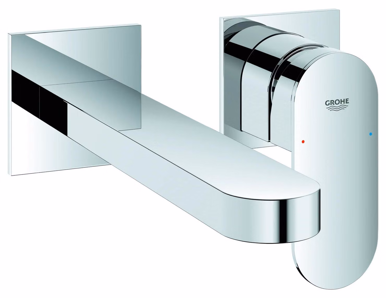Miscelatore per lavabo Grohe, serie Plus, montaggio a parete, raggio di erogazione 203 mm, cromato, 1 pz.