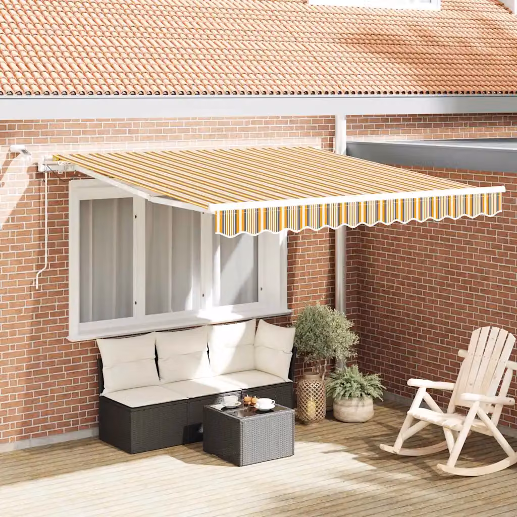 Tenda retrattile vidaXL multicolore in poliestere con bracci pieghevoli e telecomando L: 300 cm, P: 250 cm